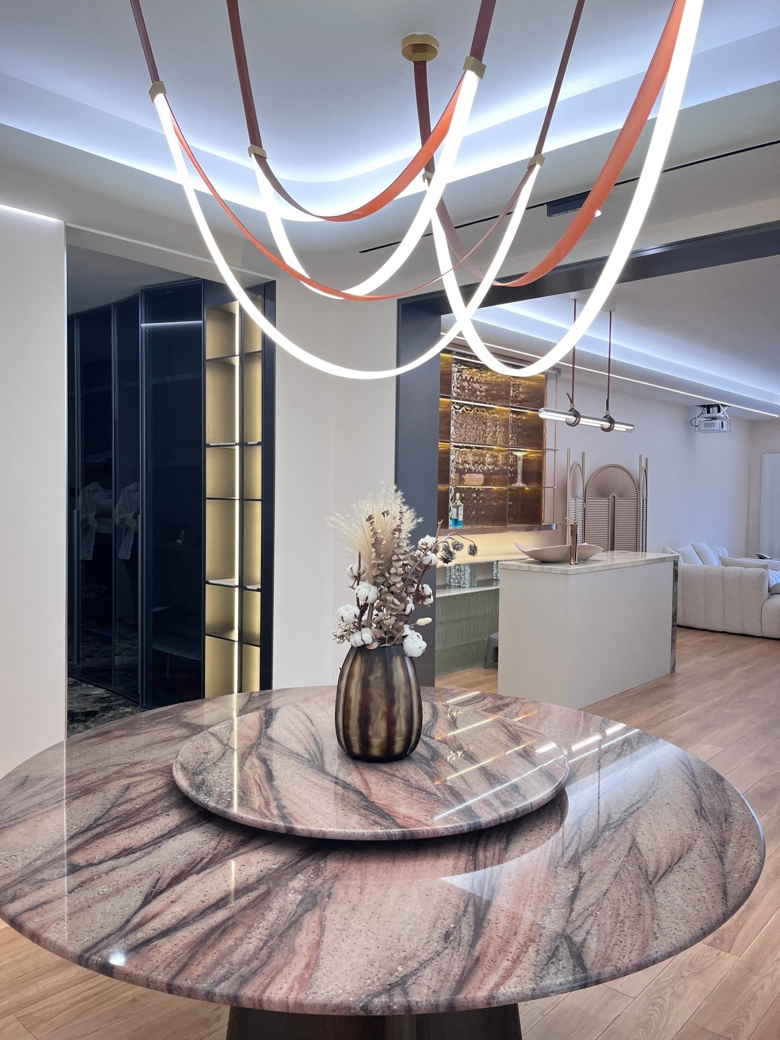 Odin Parabola Decorative Leather Silicone Strap Chandelier-Neutral Decor
