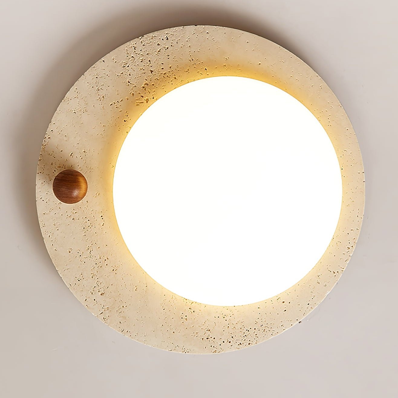Circular Travertine Ceiling Light-Neutral Decor