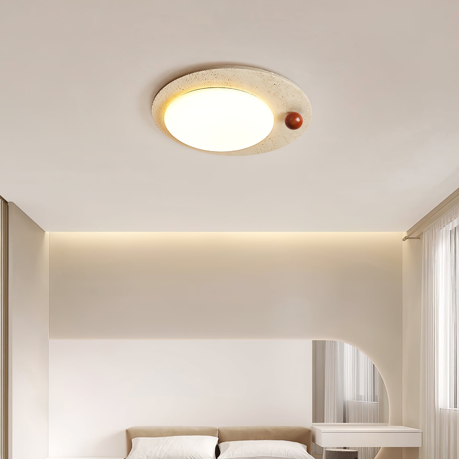 Circular Travertine Ceiling Light-Neutral Decor