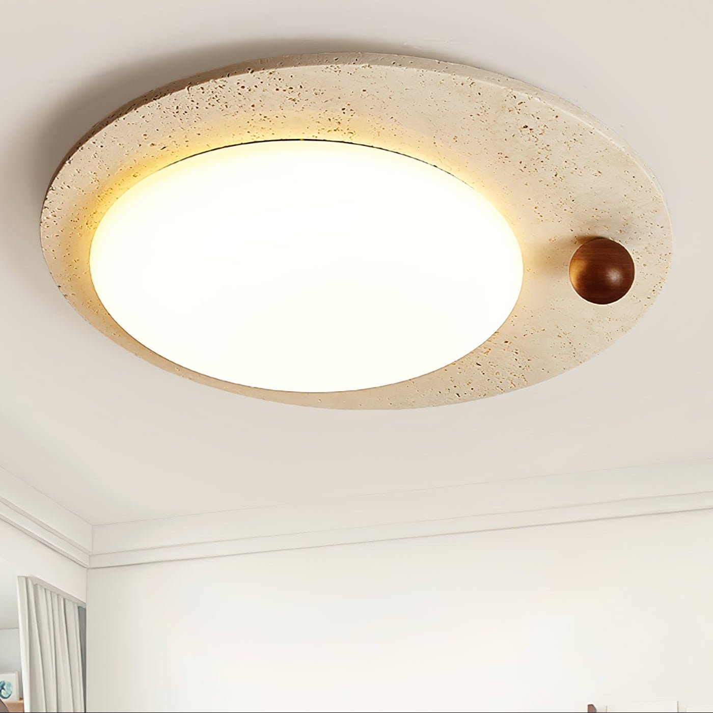 Circular Travertine Ceiling Light-Neutral Decor