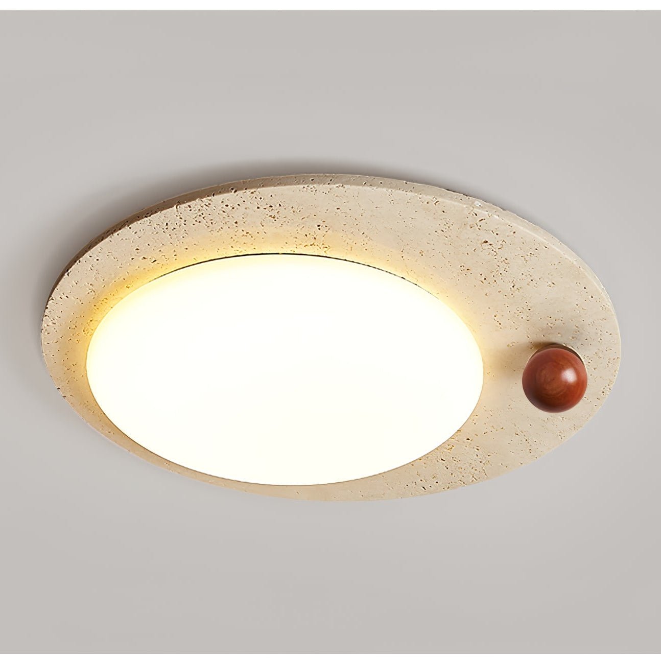 Circular Travertine Ceiling Light-Neutral Decor