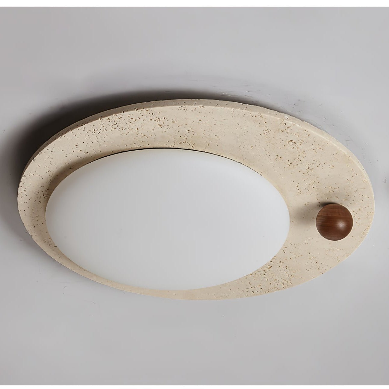 Circular Travertine Ceiling Light-Neutral Decor