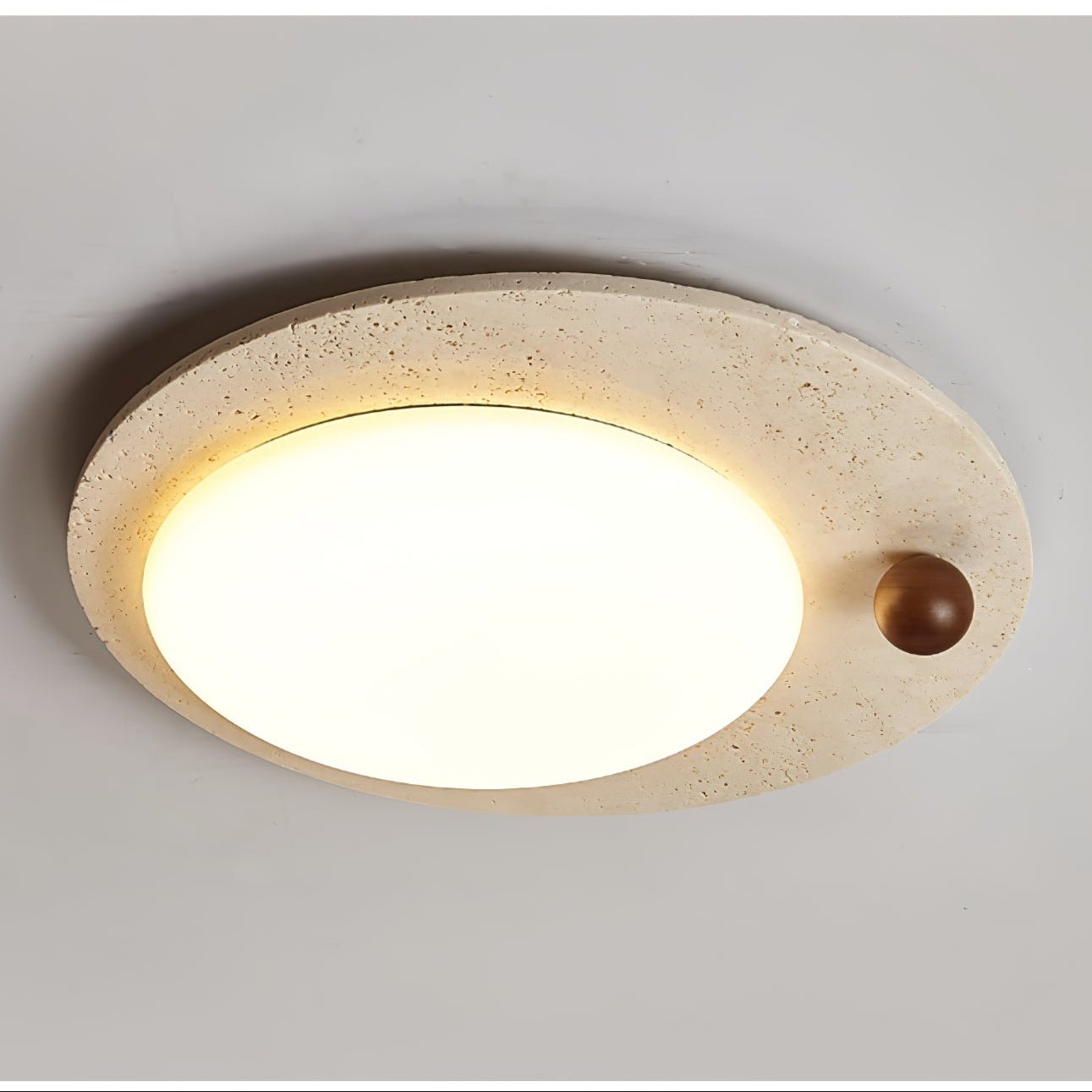Circular Travertine Ceiling Light-Neutral Decor