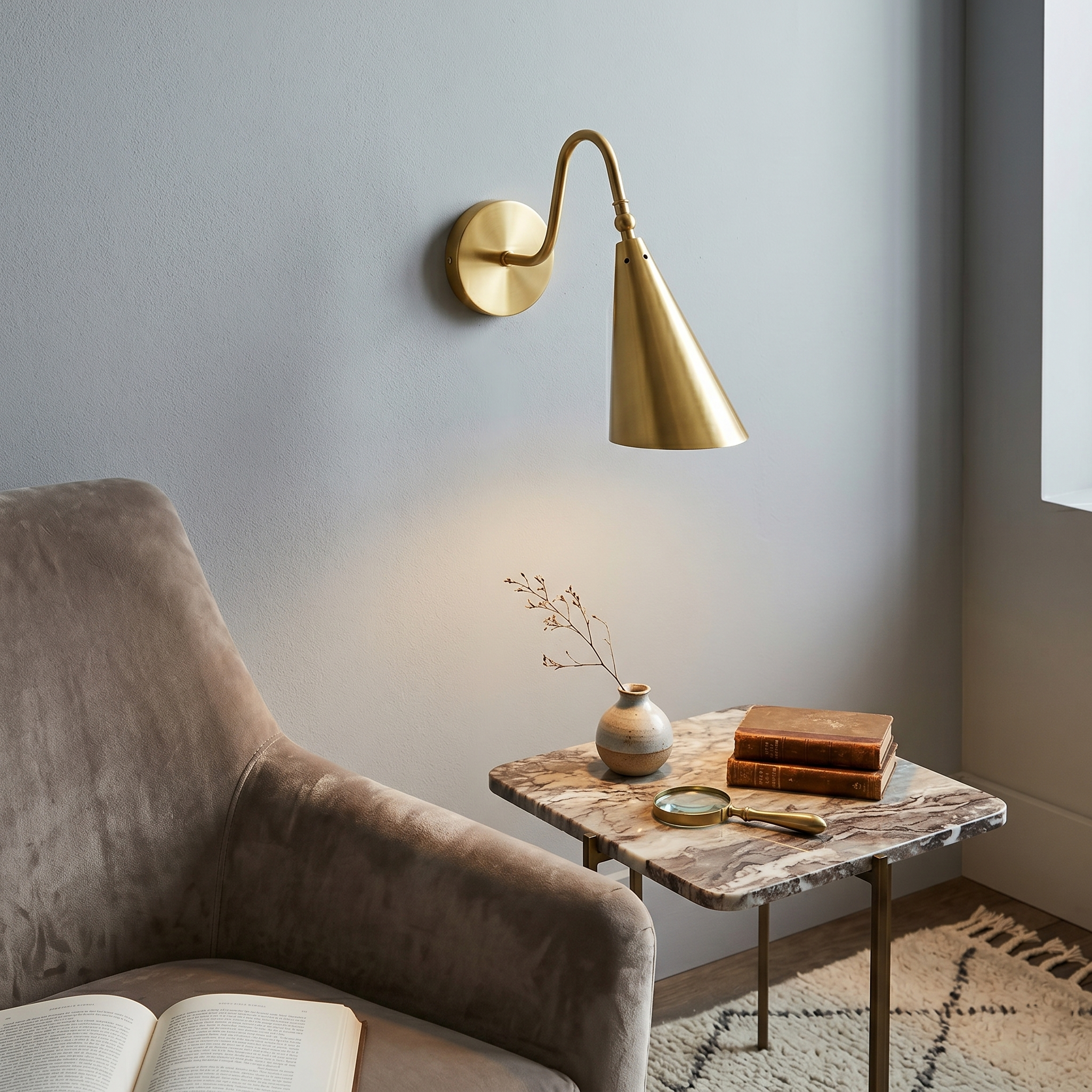 Detail shot of the chrome finish on the Trumpet Wall Lamp.