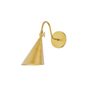 Trumpet Brass Wall Lamp in a brass finish, front view.