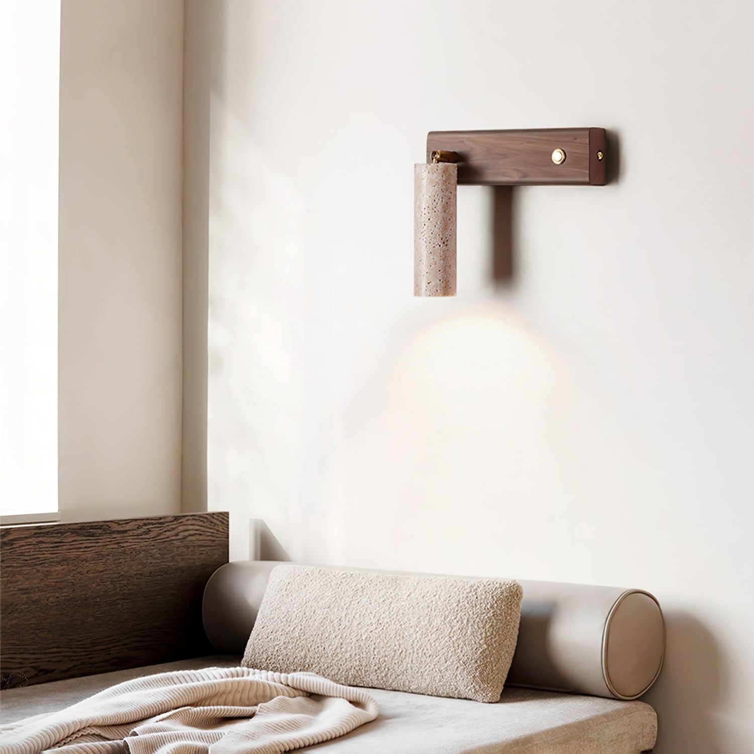 Ewan Cylindrical Travertine Wall Light SpotLight-Neutral Decor