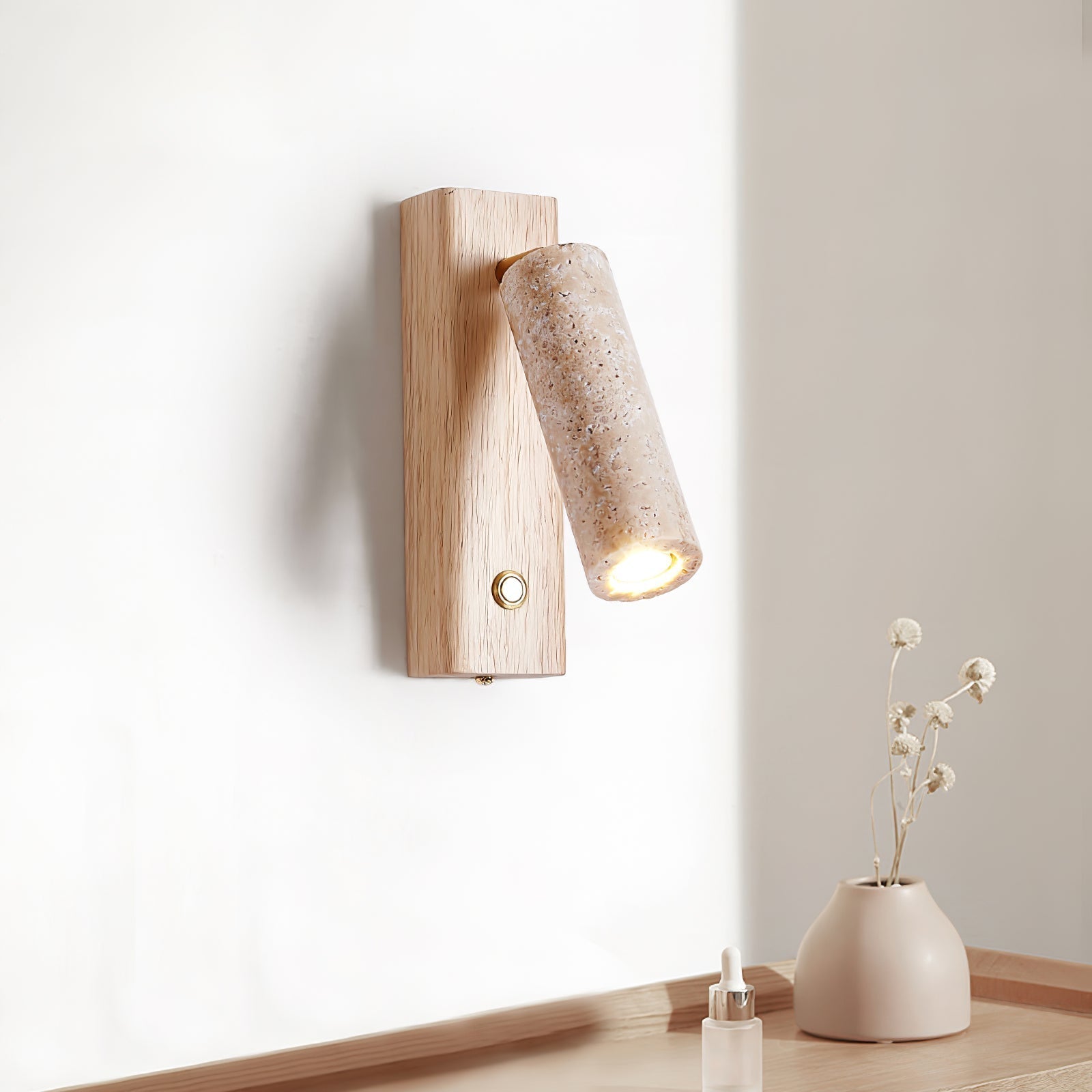 Ewan Cylindrical Travertine Wall Light SpotLight-Neutral Decor