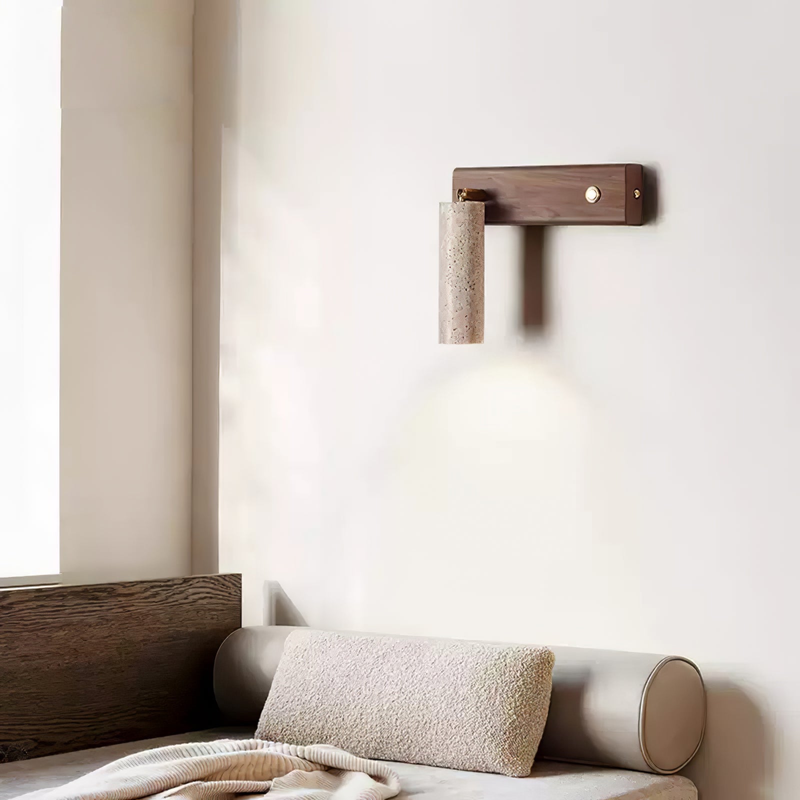 Ewan Cylindrical Travertine Wall Light SpotLight-Neutral Decor