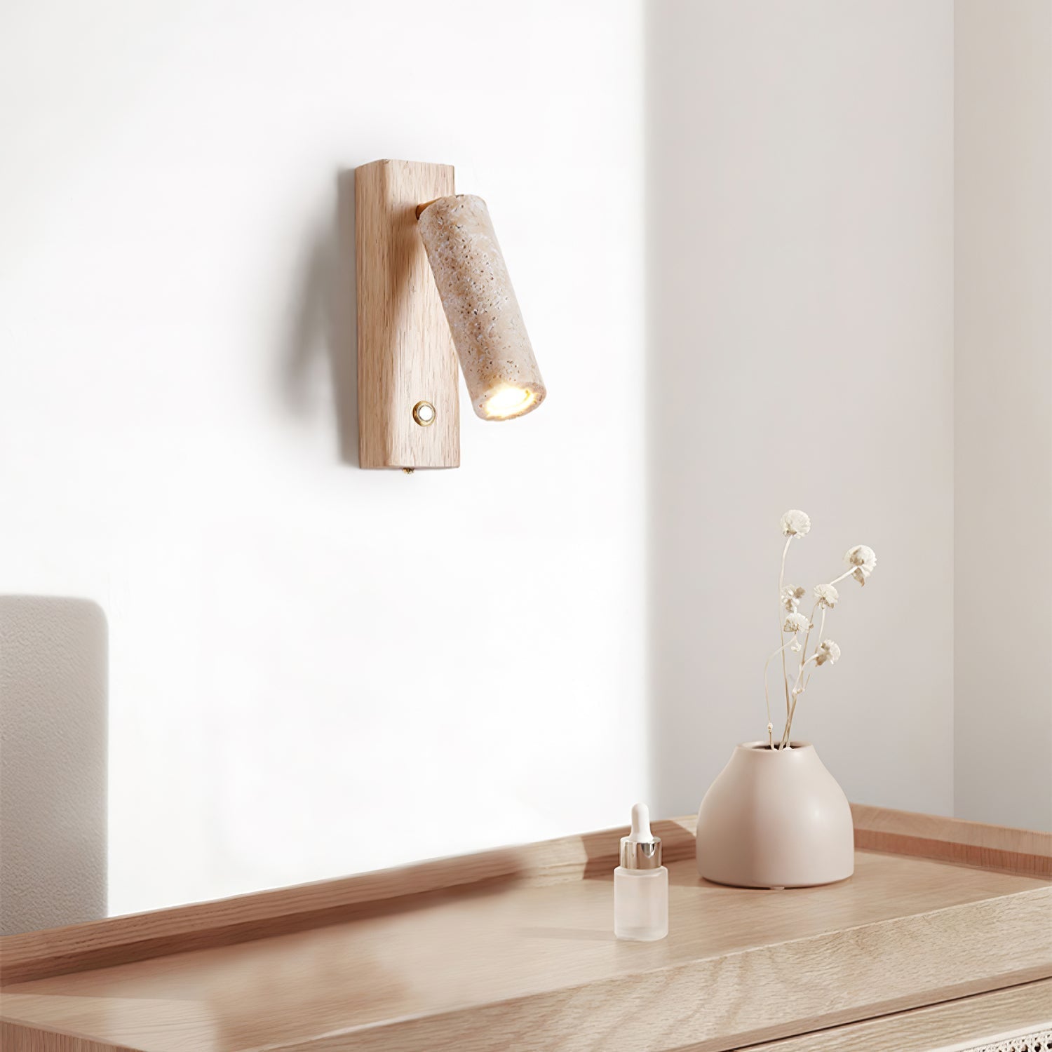Ewan Cylindrical Travertine Wall Light SpotLight-Neutral Decor