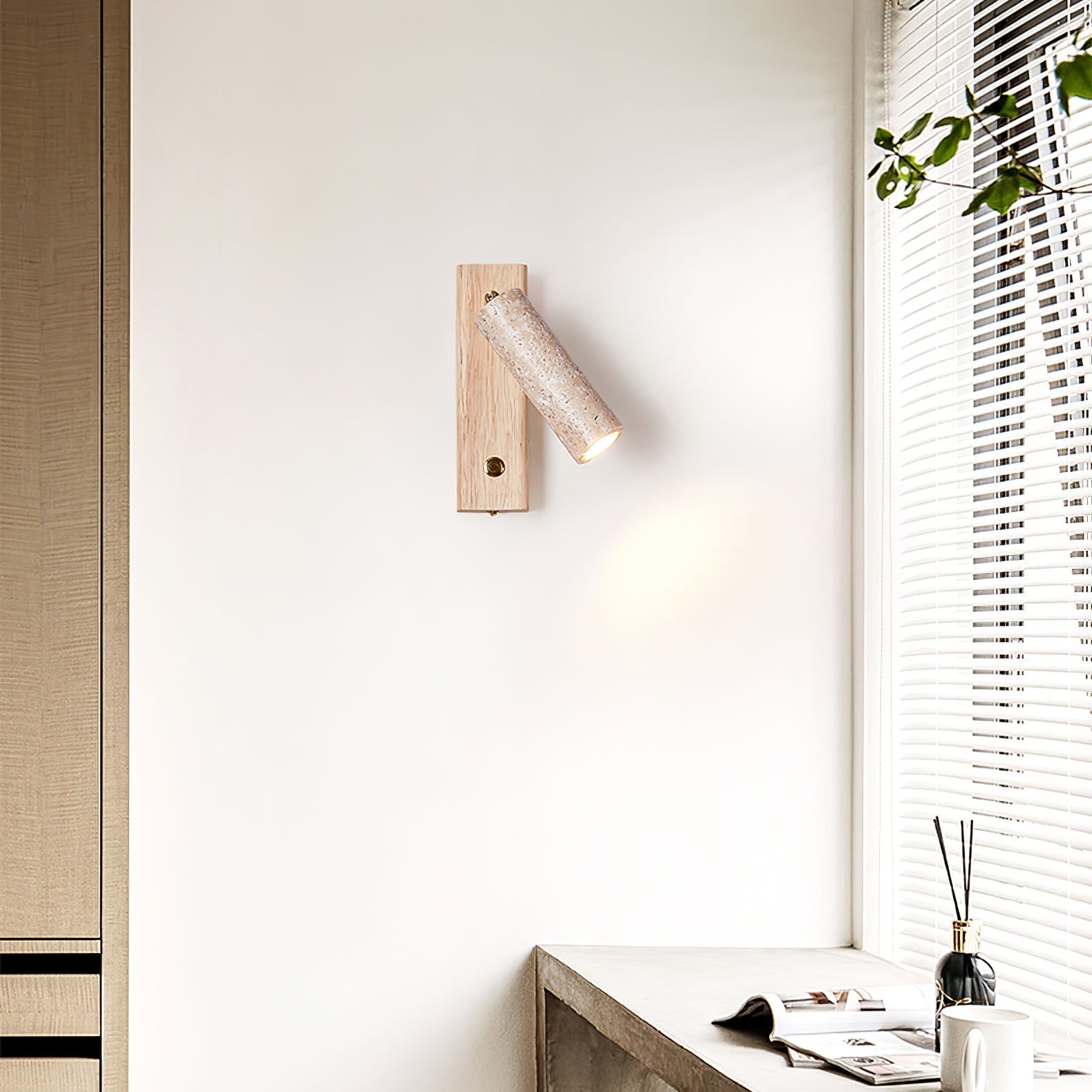 Ewan Cylindrical Travertine Wall Light SpotLight-Neutral Decor