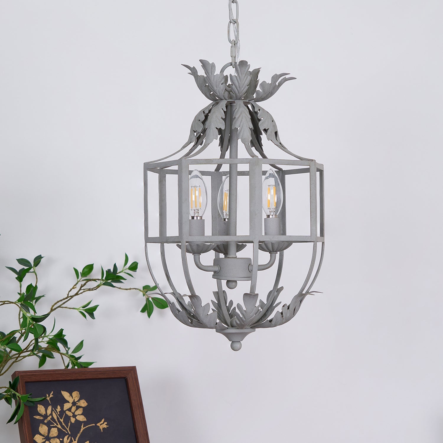 Lustra Chandelier Retro Cage Grey Candle-Neutral Decor