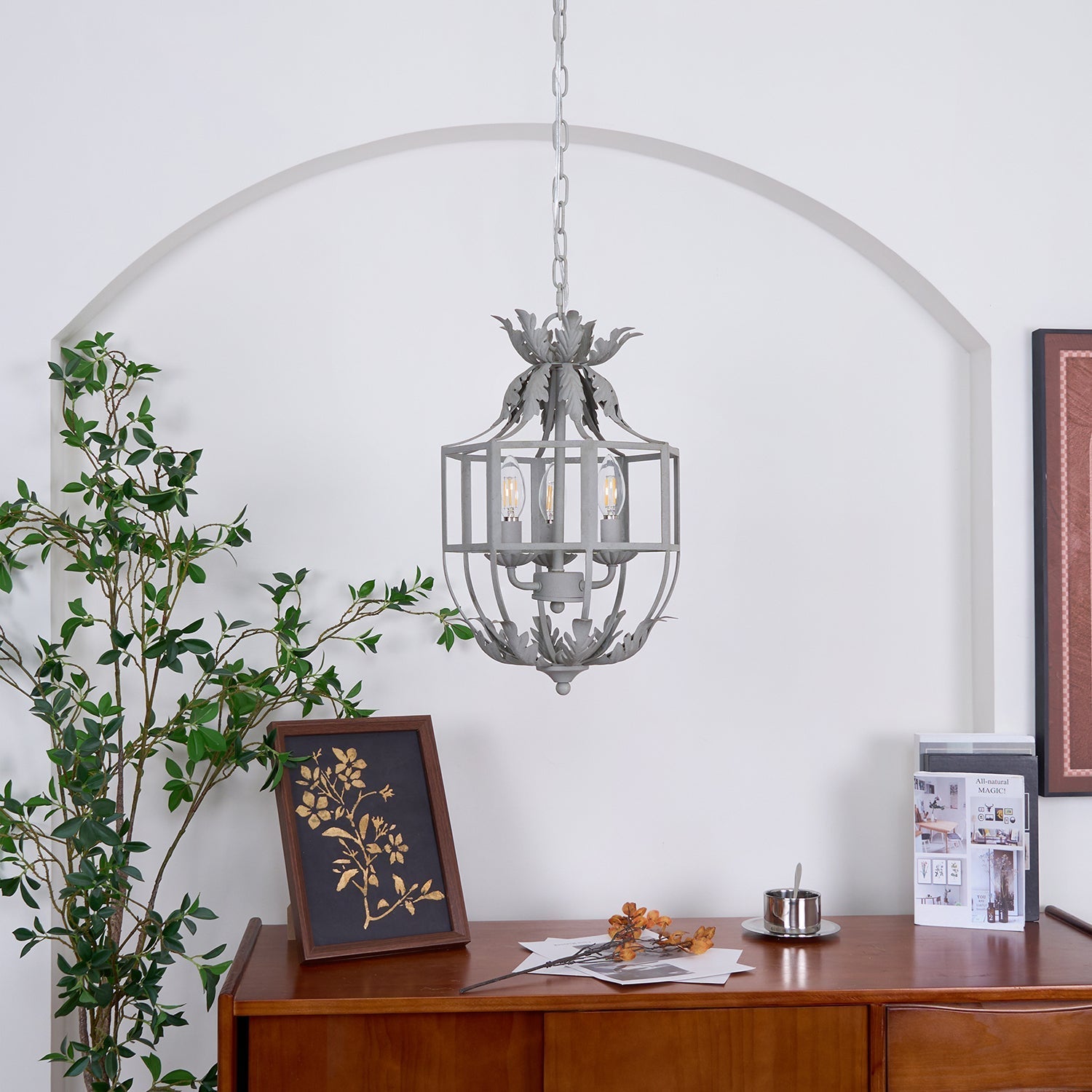 Lustra Chandelier Retro Cage Grey Candle-Neutral Decor