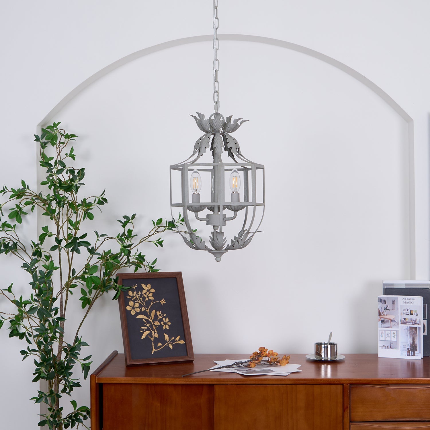 Lustra Chandelier Retro Cage Grey Candle-Neutral Decor