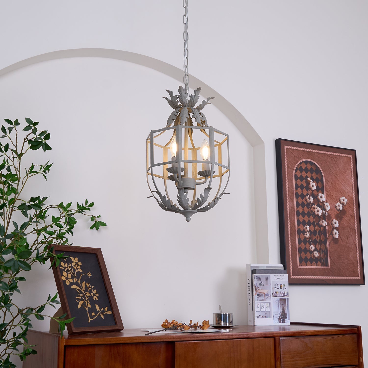 Lustra Chandelier Retro Cage Grey Candle-Neutral Decor