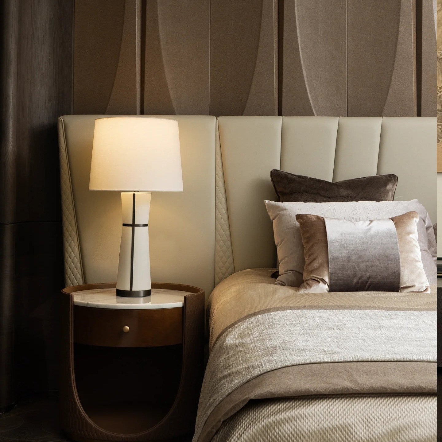 Luxe Leather Table Lamp-Neutral Decor