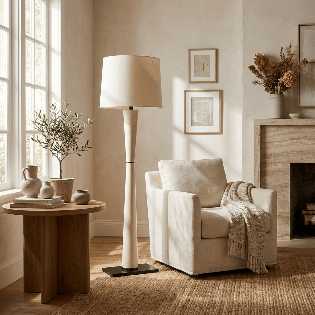 Luxe Leather Floor Lamp-Neutral Decor