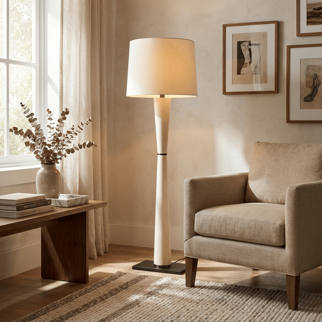 Luxe Leather Floor Lamp-Neutral Decor