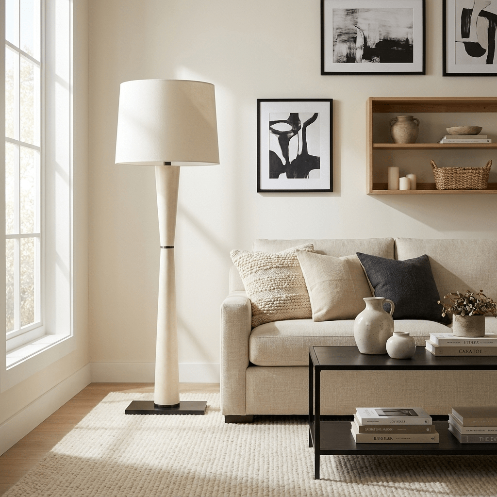 Luxe Leather Floor Lamp-Neutral Decor