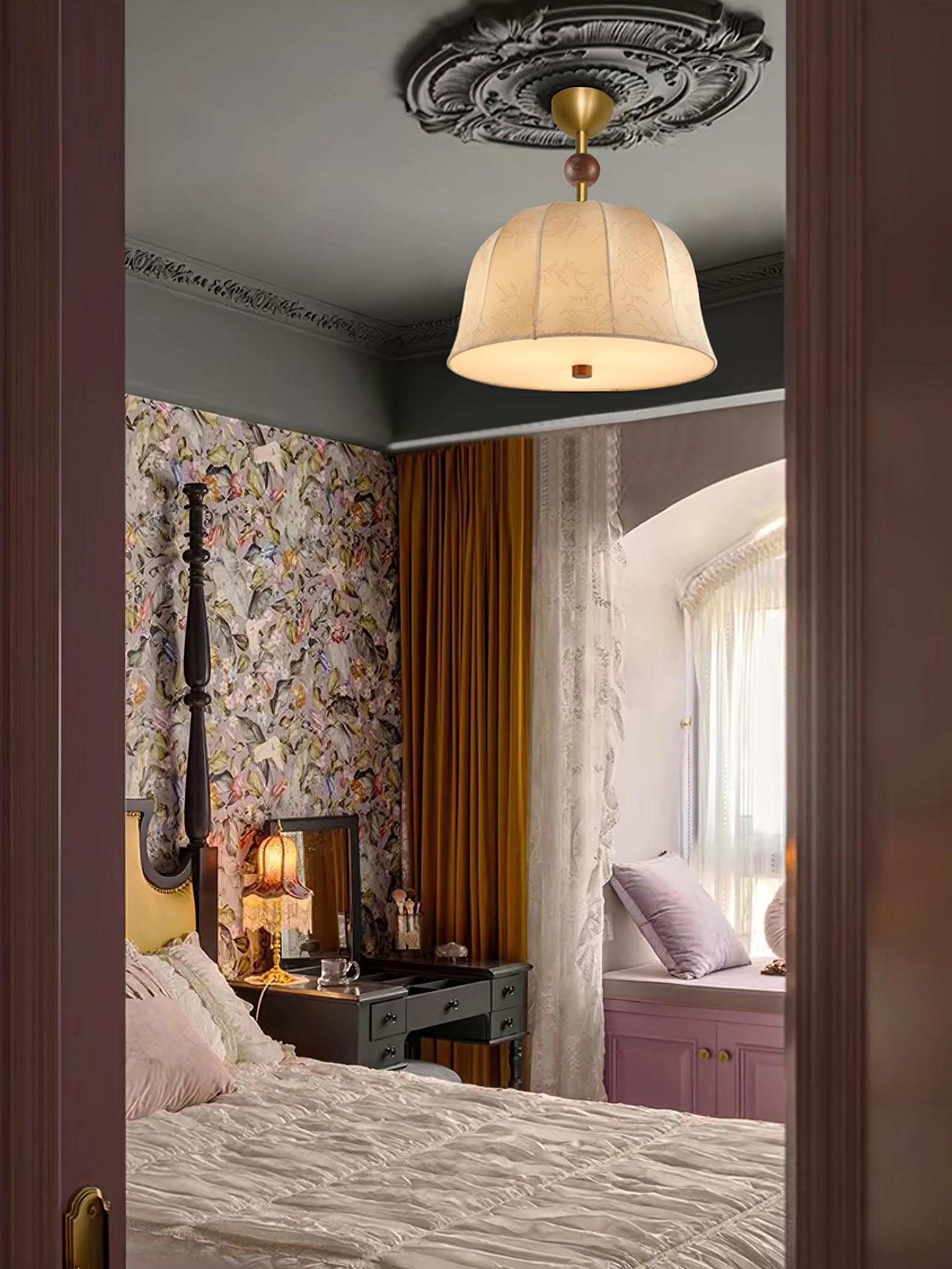 Ceiling Light in Fabric, Metal and Wood for Warm Interiors Elegant