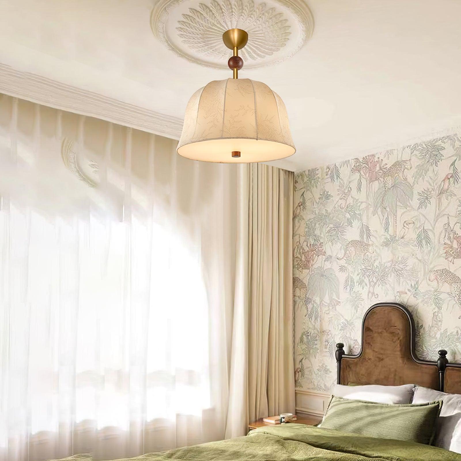 Ceiling Light in Fabric, Metal and Wood for Warm Interiors Elegant
