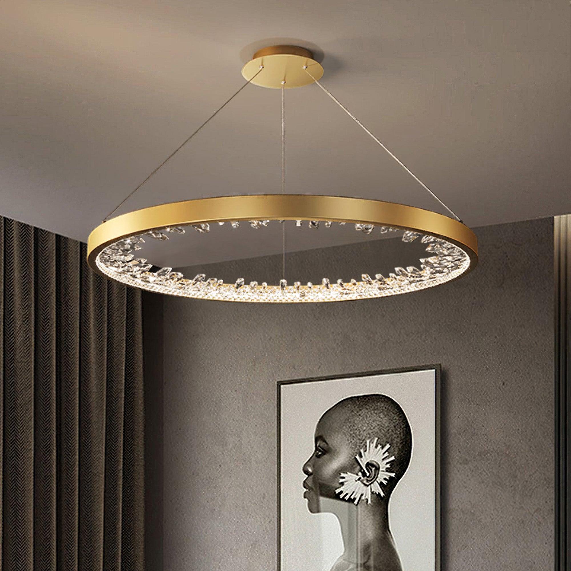 Calen Chandelier Circle Crystal Gold Ring Elegant-Neutral Decor