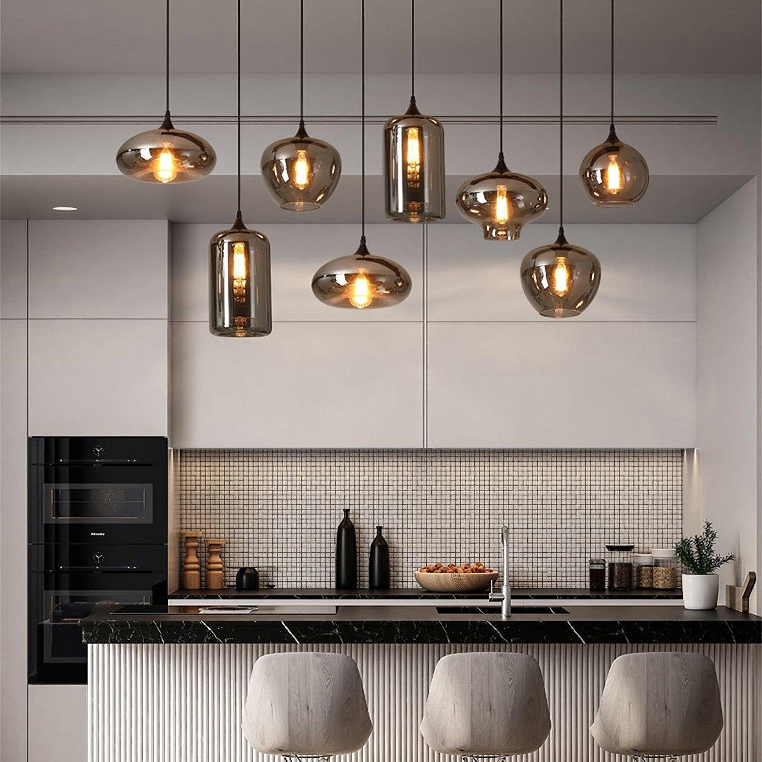 Tevely Glass Industrial Chic Pendant Light-Neutral Decor