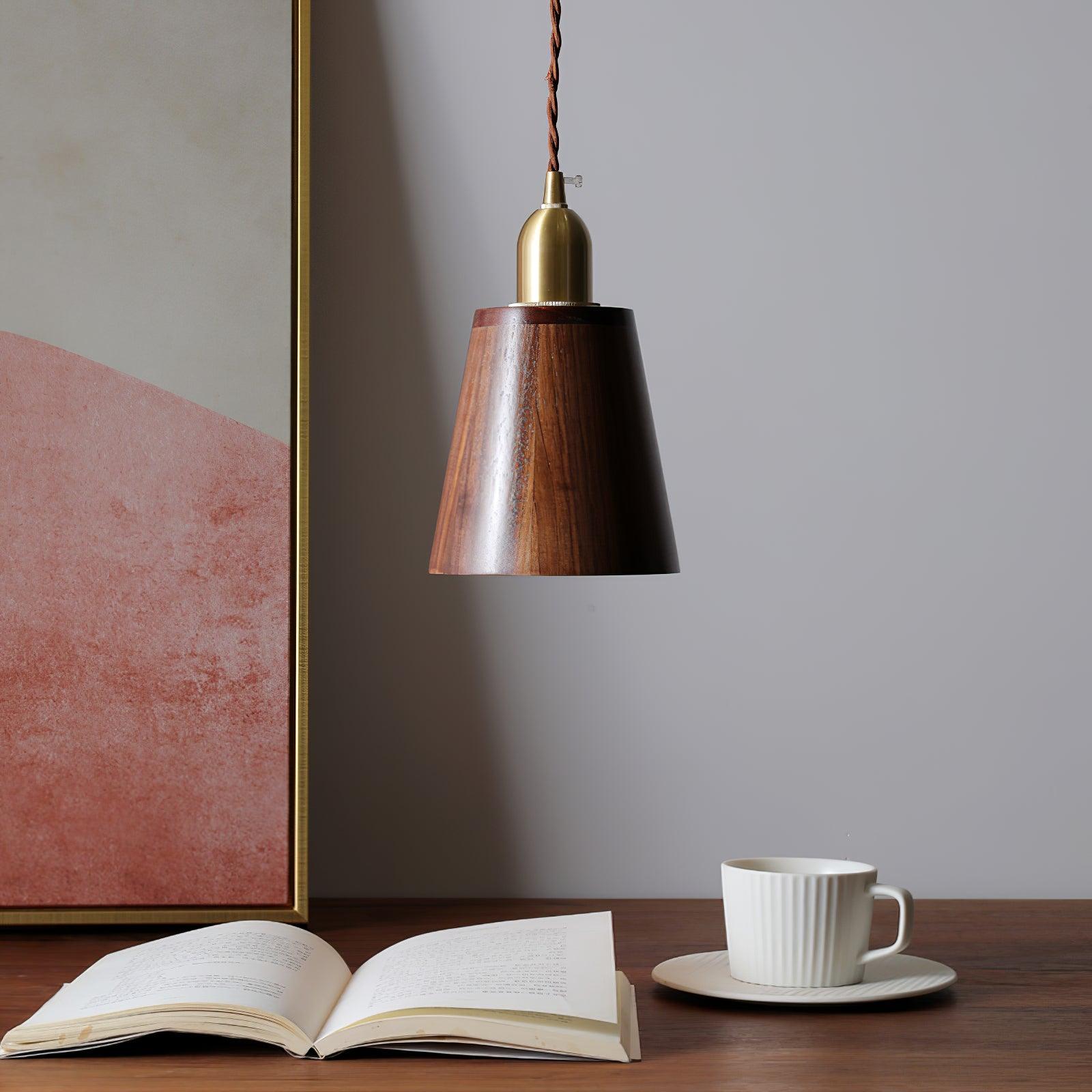 Lustra Pendant Lamp Walnut Brass Modern for Living Room-Neutral Decor