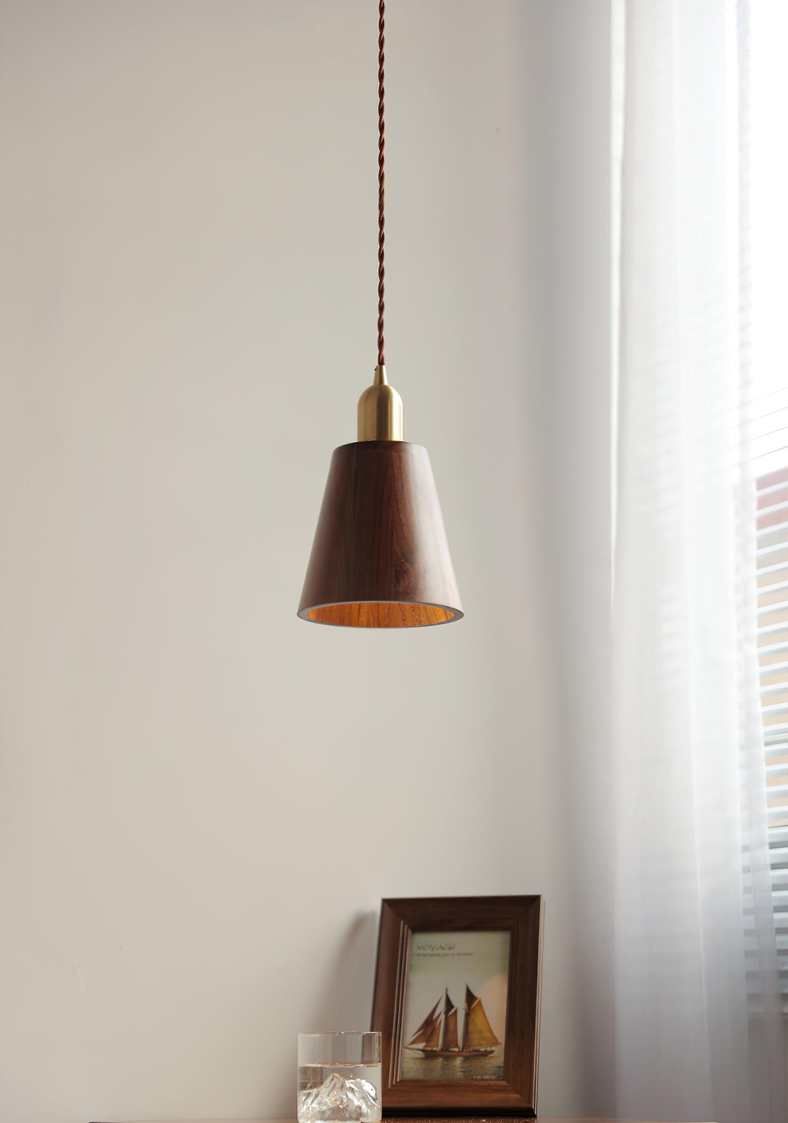 Lustra Pendant Lamp Walnut Brass Modern for Living Room-Neutral Decor