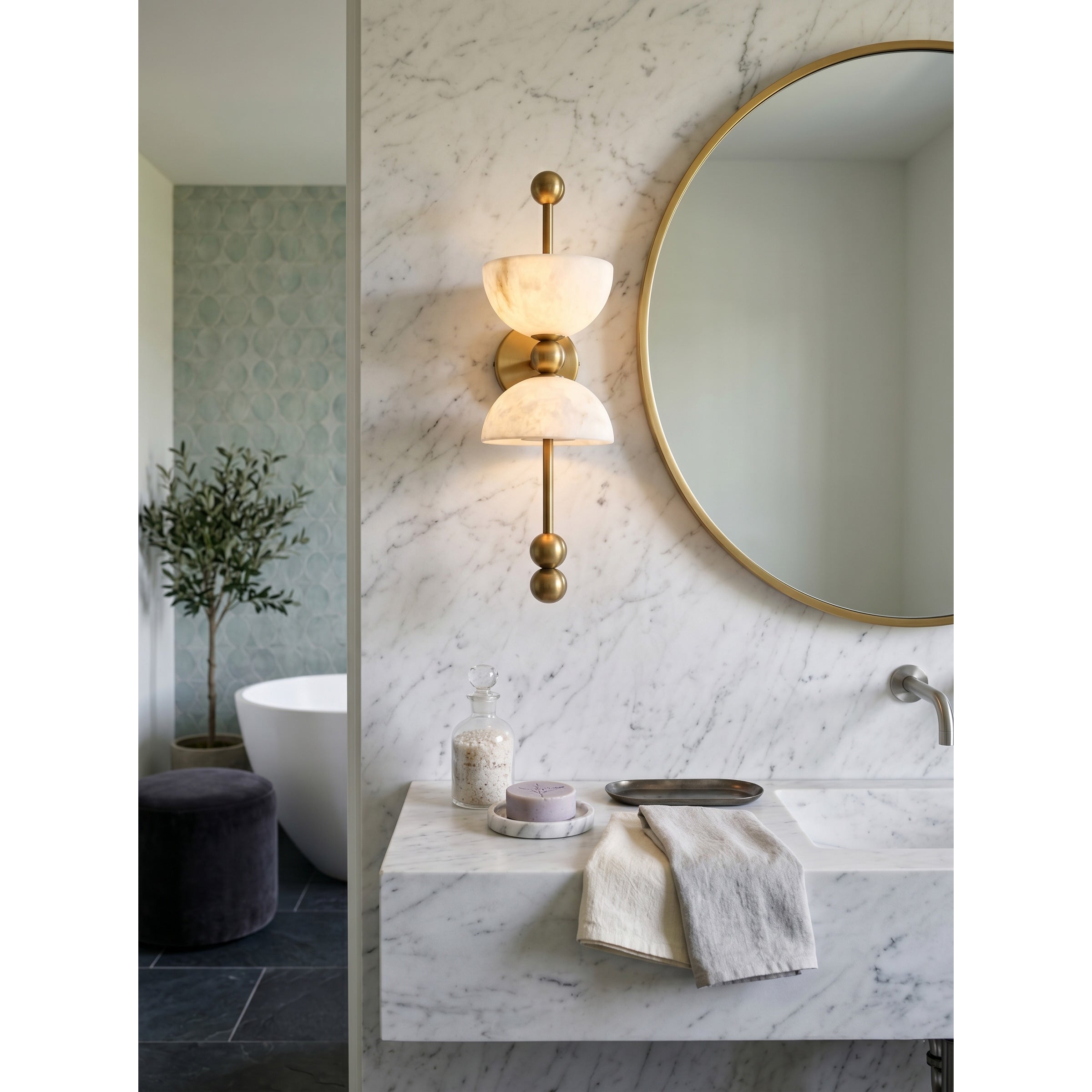 Lyra Alabaster Wall Lamp in a white finish.