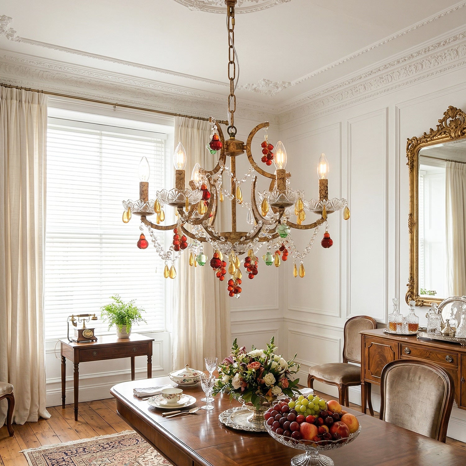 Lyra Isadora Chandelier styled in a luxurious dining room setting.