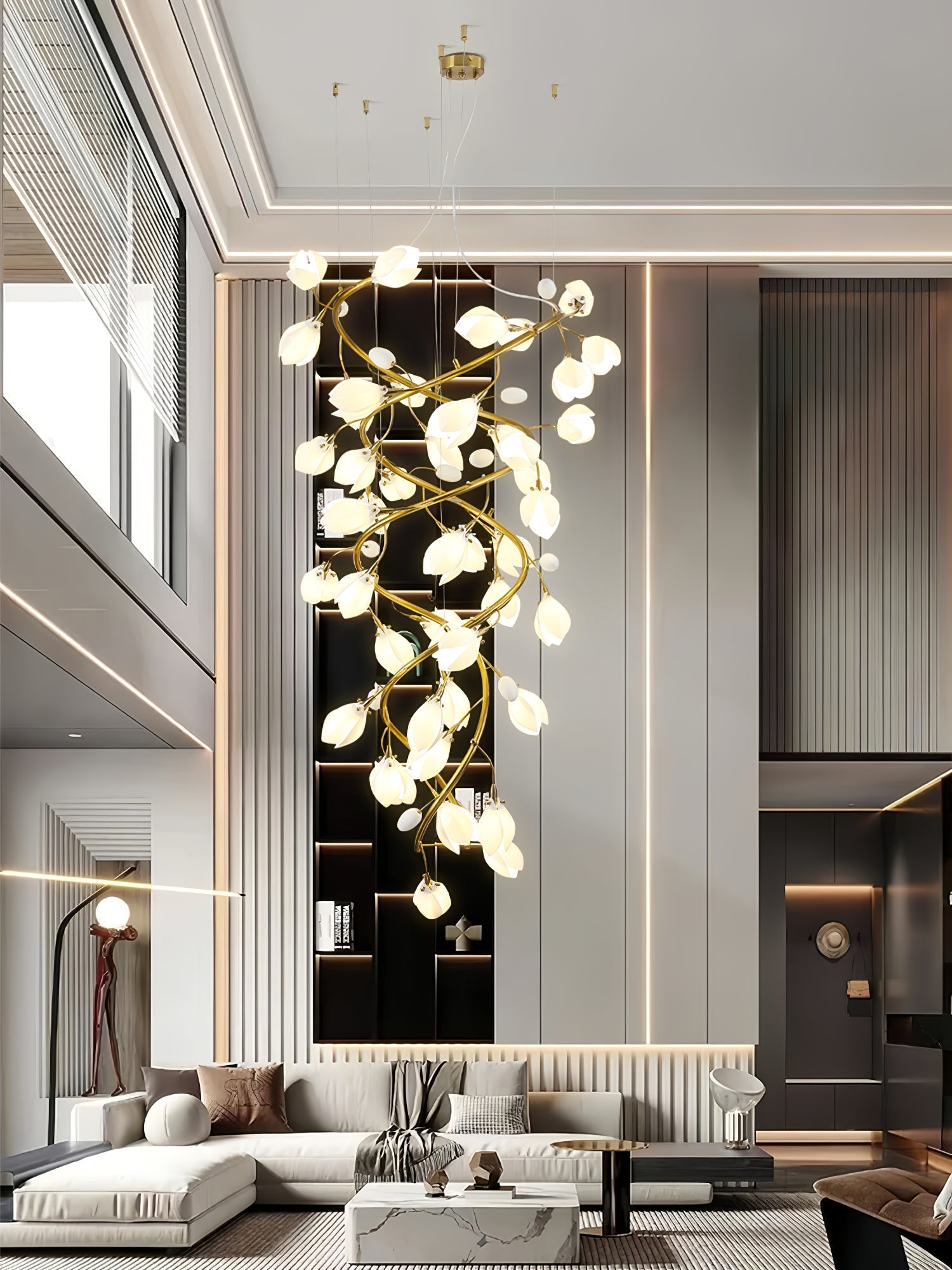 Evene Spiral Ceramic Brass Chandelier-Neutral Decor