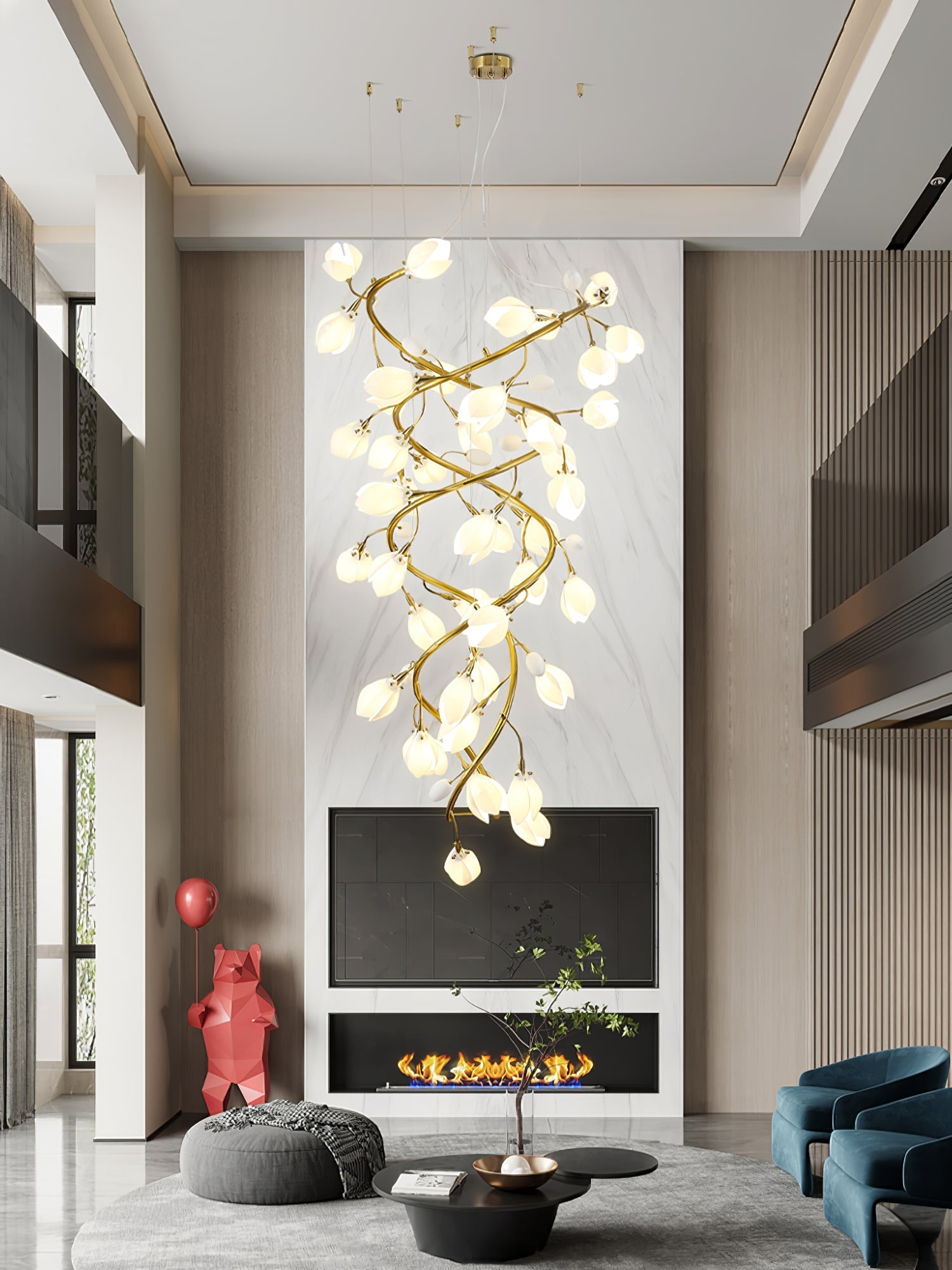 Evene Spiral Ceramic Brass Chandelier-Neutral Decor