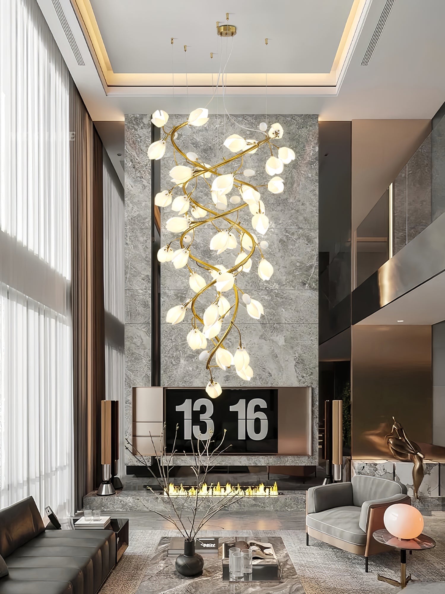 Evene Spiral Ceramic Brass Chandelier-Neutral Decor