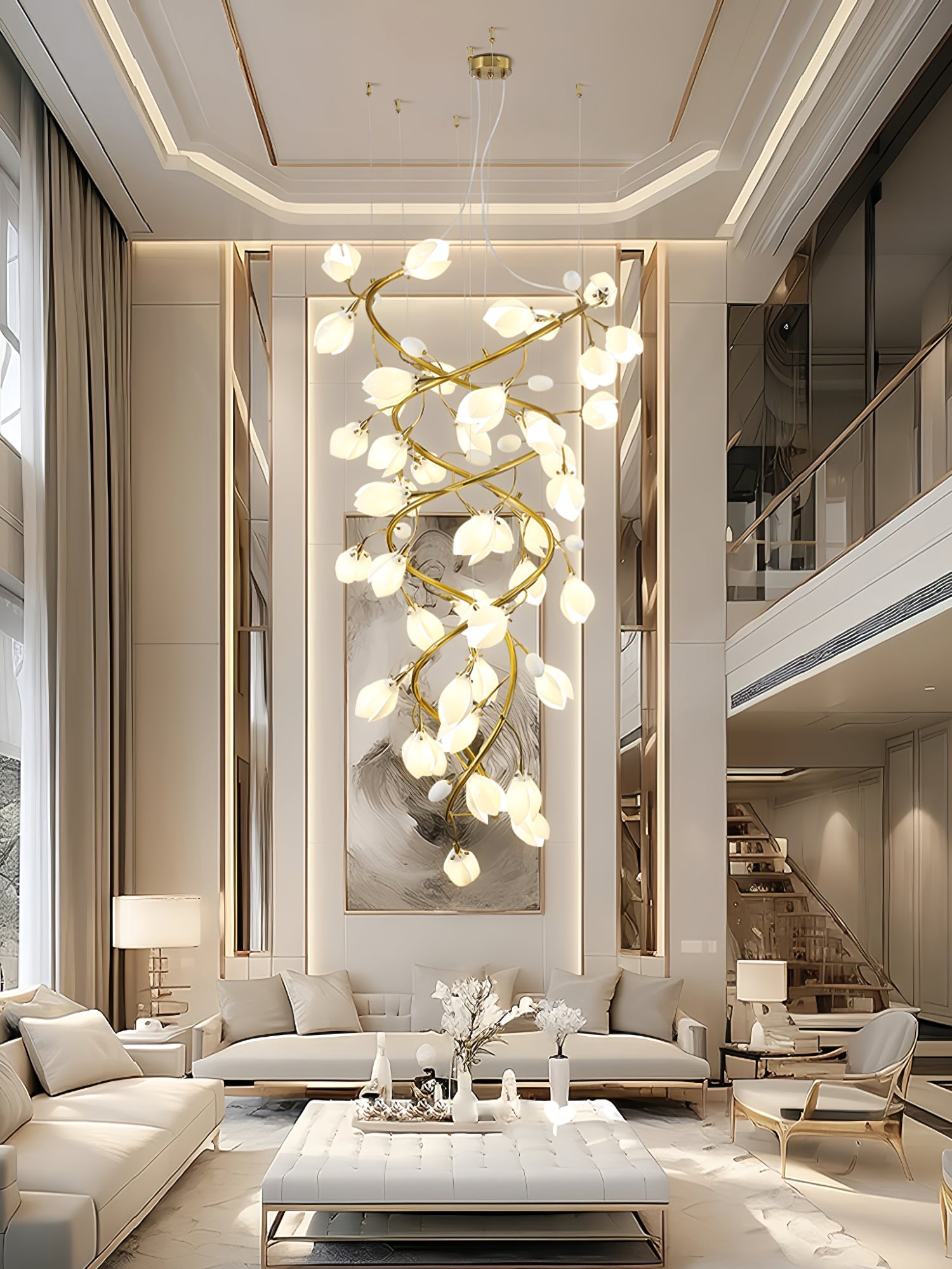 Evene Spiral Ceramic Brass Chandelier-Neutral Decor