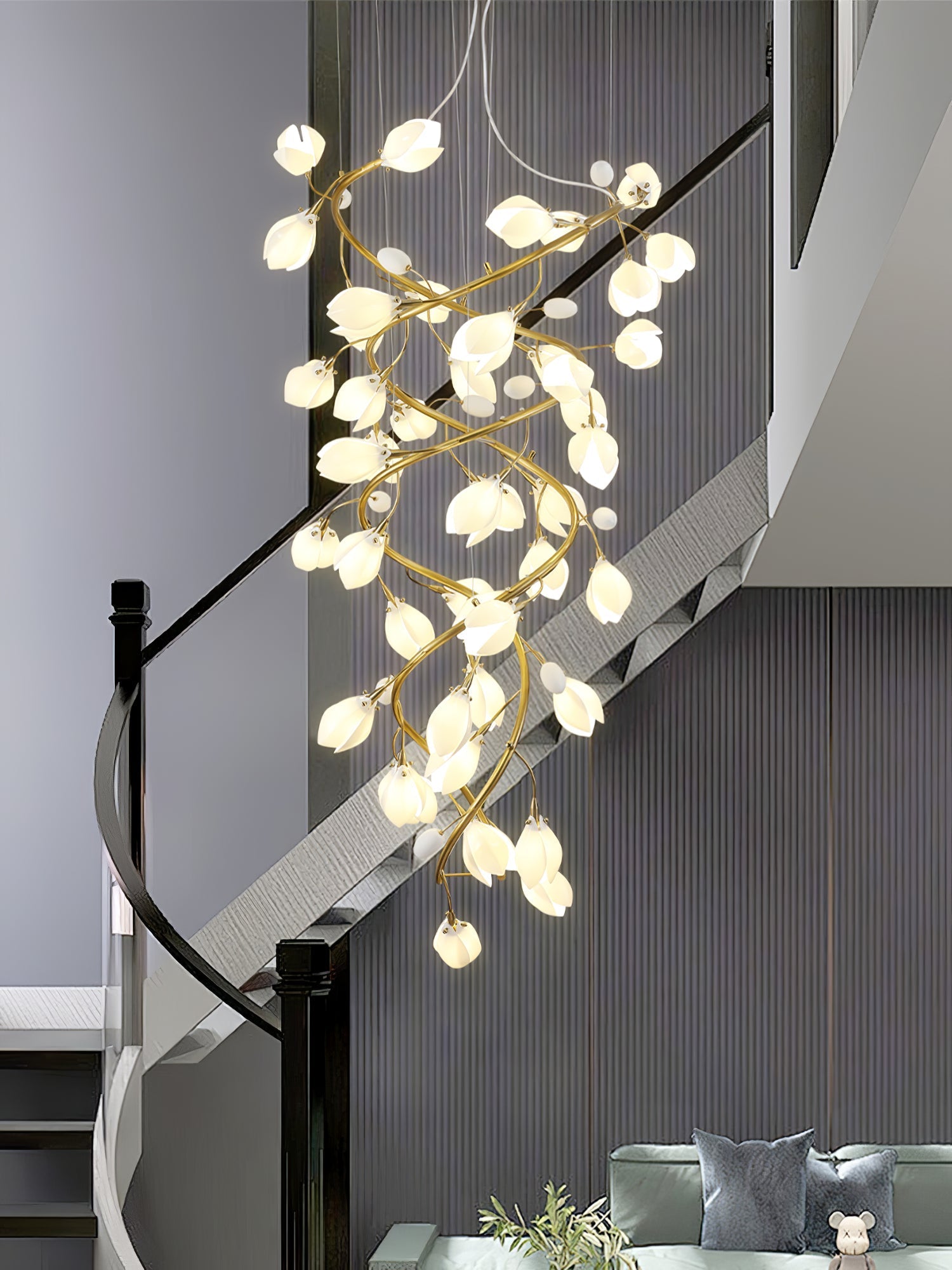 Evene Spiral Ceramic Brass Chandelier-Neutral Decor