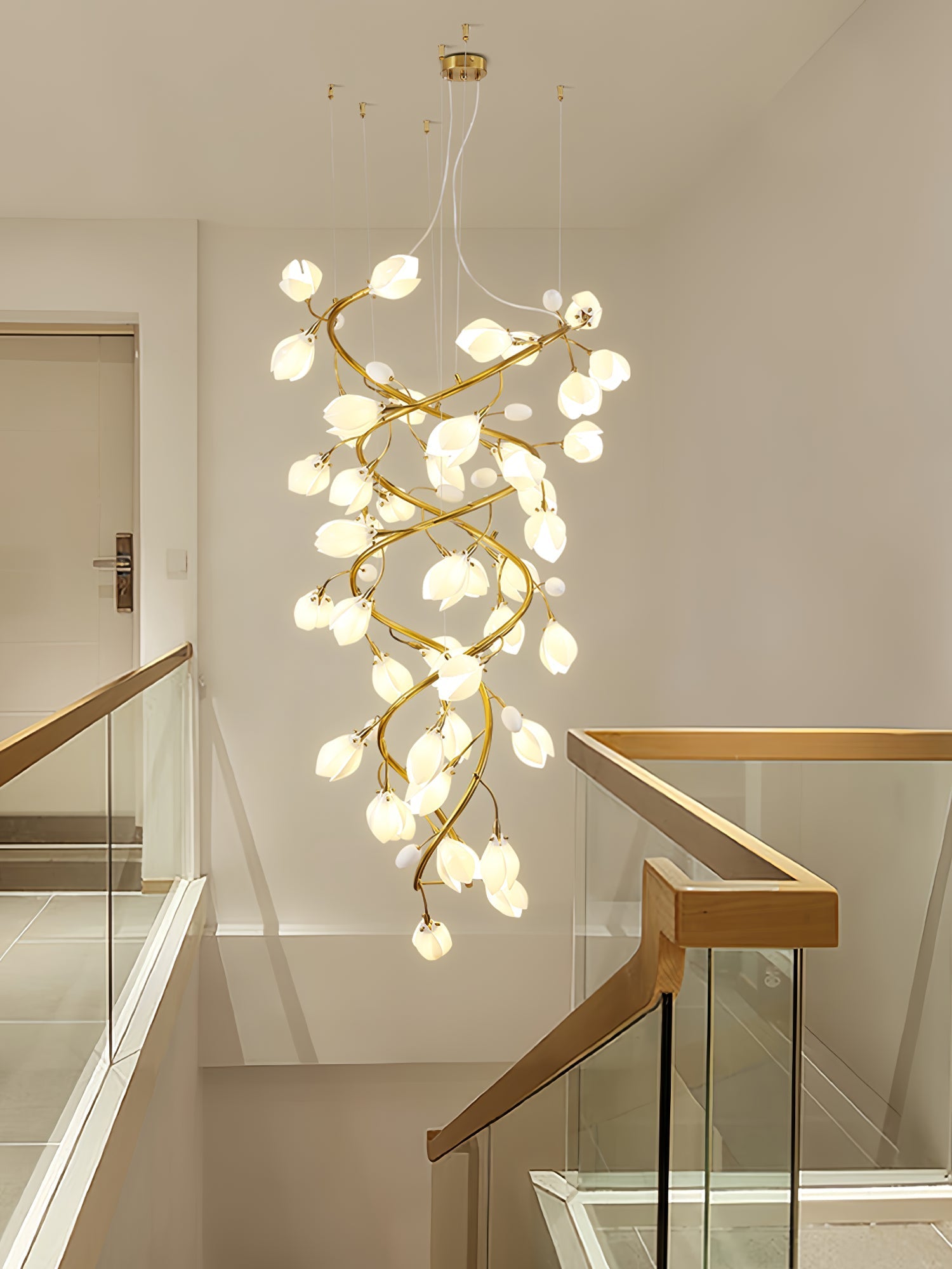 Evene Spiral Ceramic Brass Chandelier-Neutral Decor