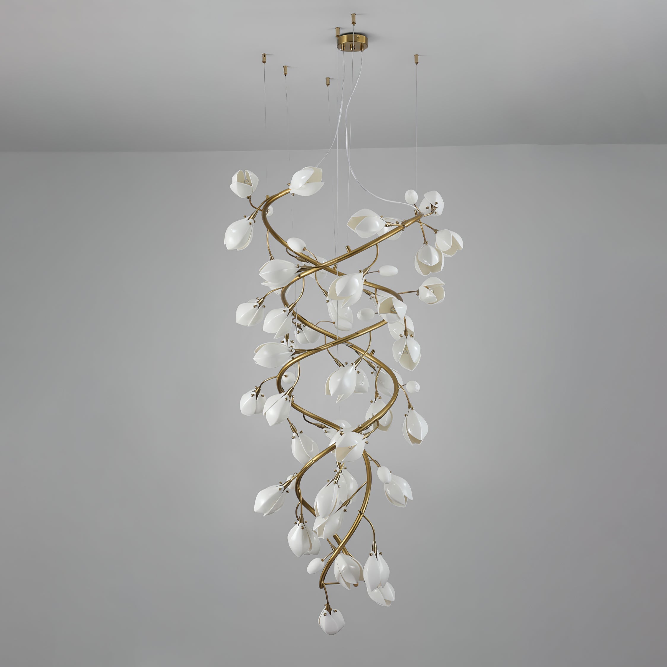 Evene Spiral Ceramic Brass Chandelier-Neutral Decor