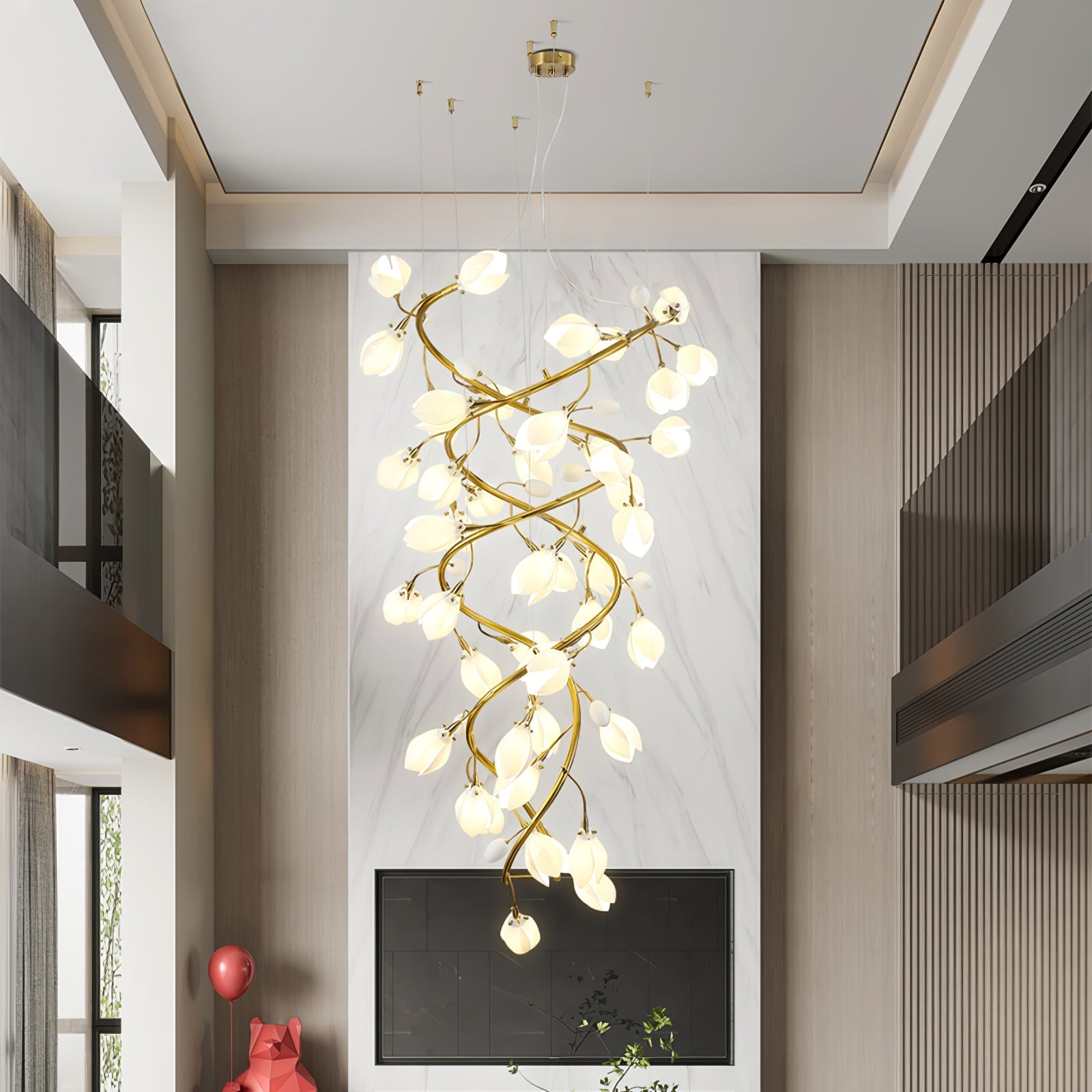 Evene Spiral Ceramic Brass Chandelier-Neutral Decor
