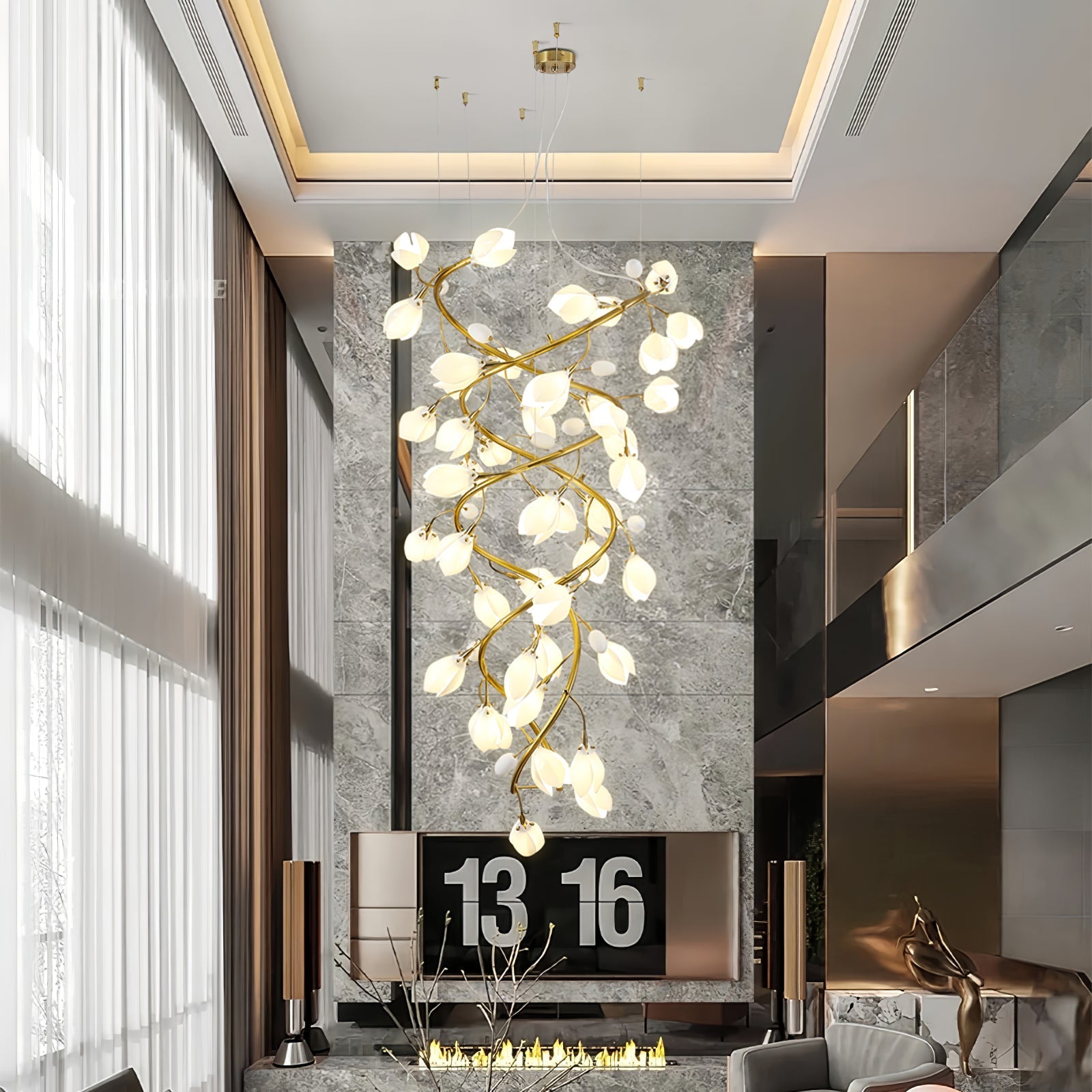 Evene Spiral Ceramic Brass Chandelier-Neutral Decor