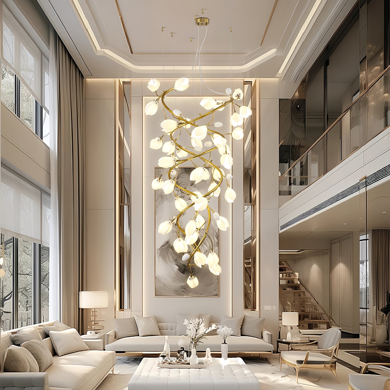 Evene Spiral Ceramic Brass Chandelier-Neutral Decor