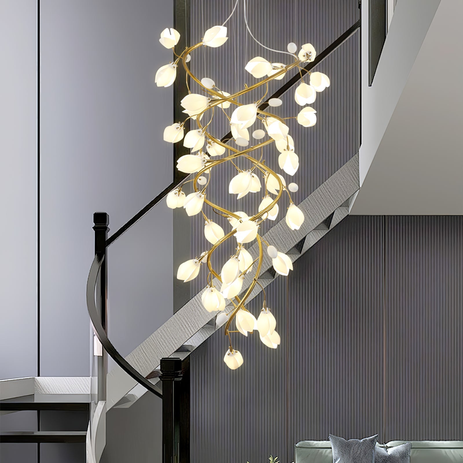 Evene Spiral Ceramic Brass Chandelier-Neutral Decor