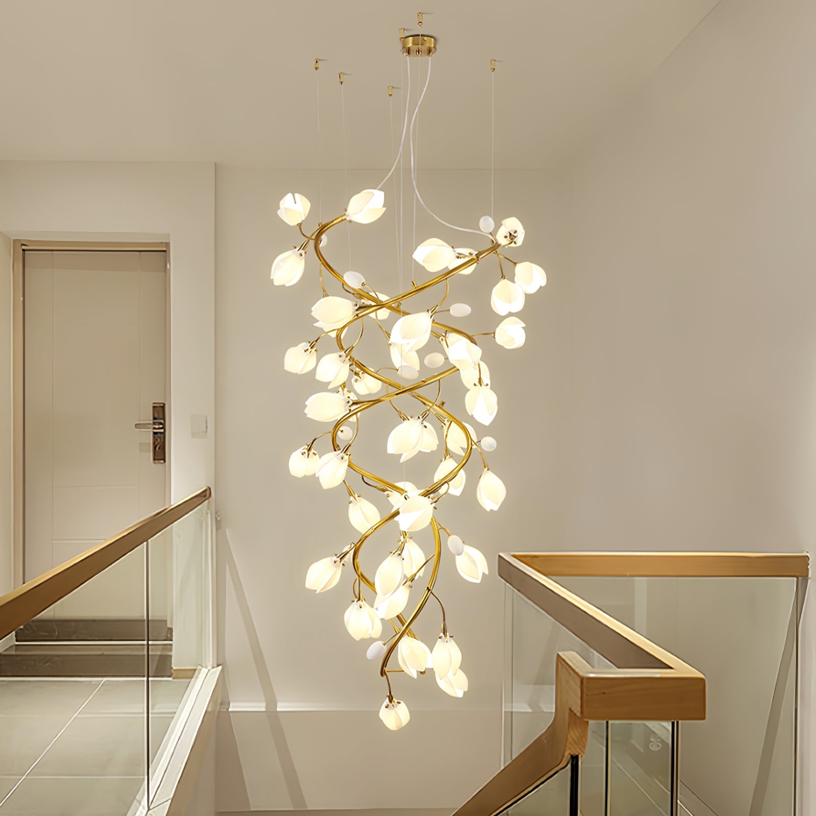 Evene Spiral Ceramic Brass Chandelier-Neutral Decor