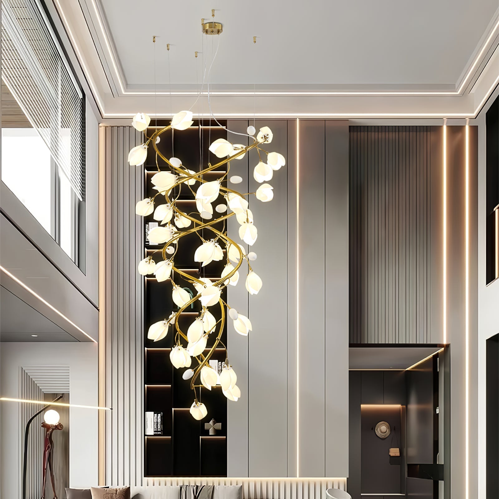 Evene Spiral Ceramic Brass Chandelier-Neutral Decor