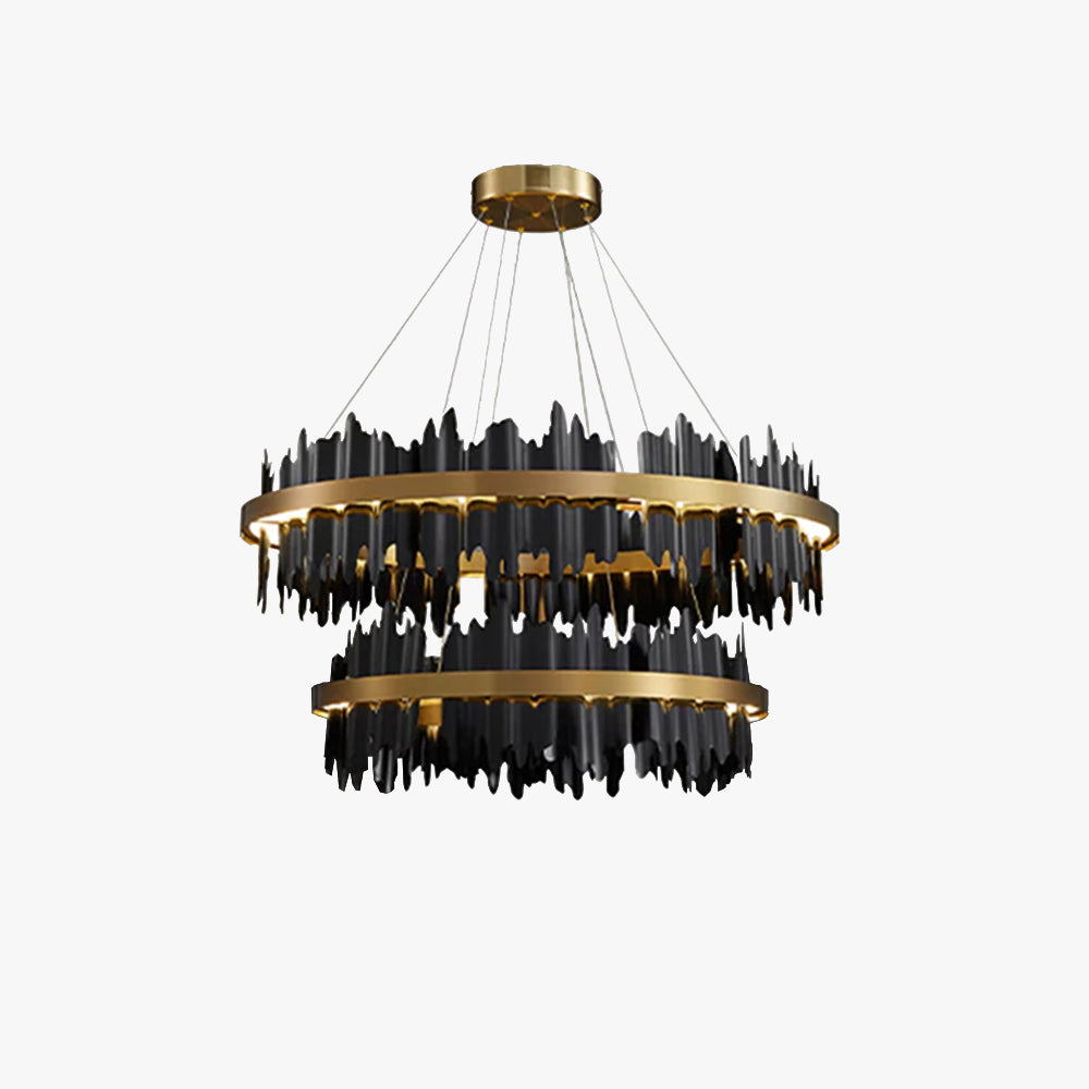 Kristy Industrial Chandelier Cylindrical Metal Black Gold Living Room - Neutral Decor