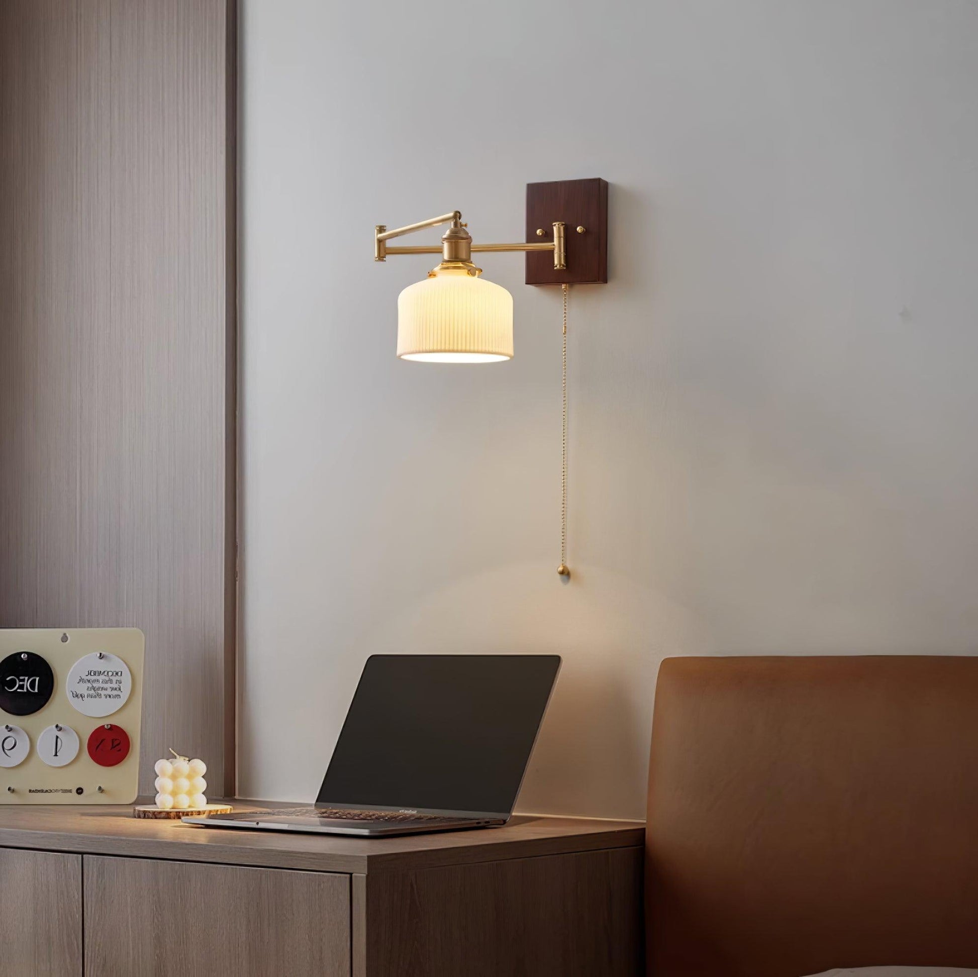 Jovi Wall Lamp Walnut Brass Adjustable Arm Vintage-Neutral Decor