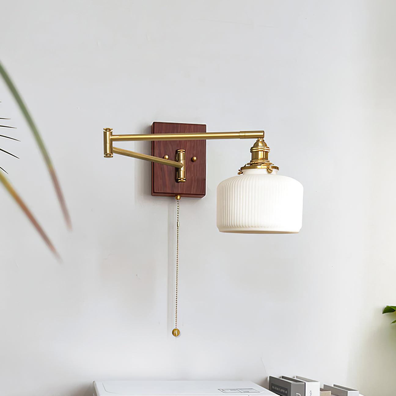Artistic Walnut Brass Wall Sconce Adjustable Arm Vintage