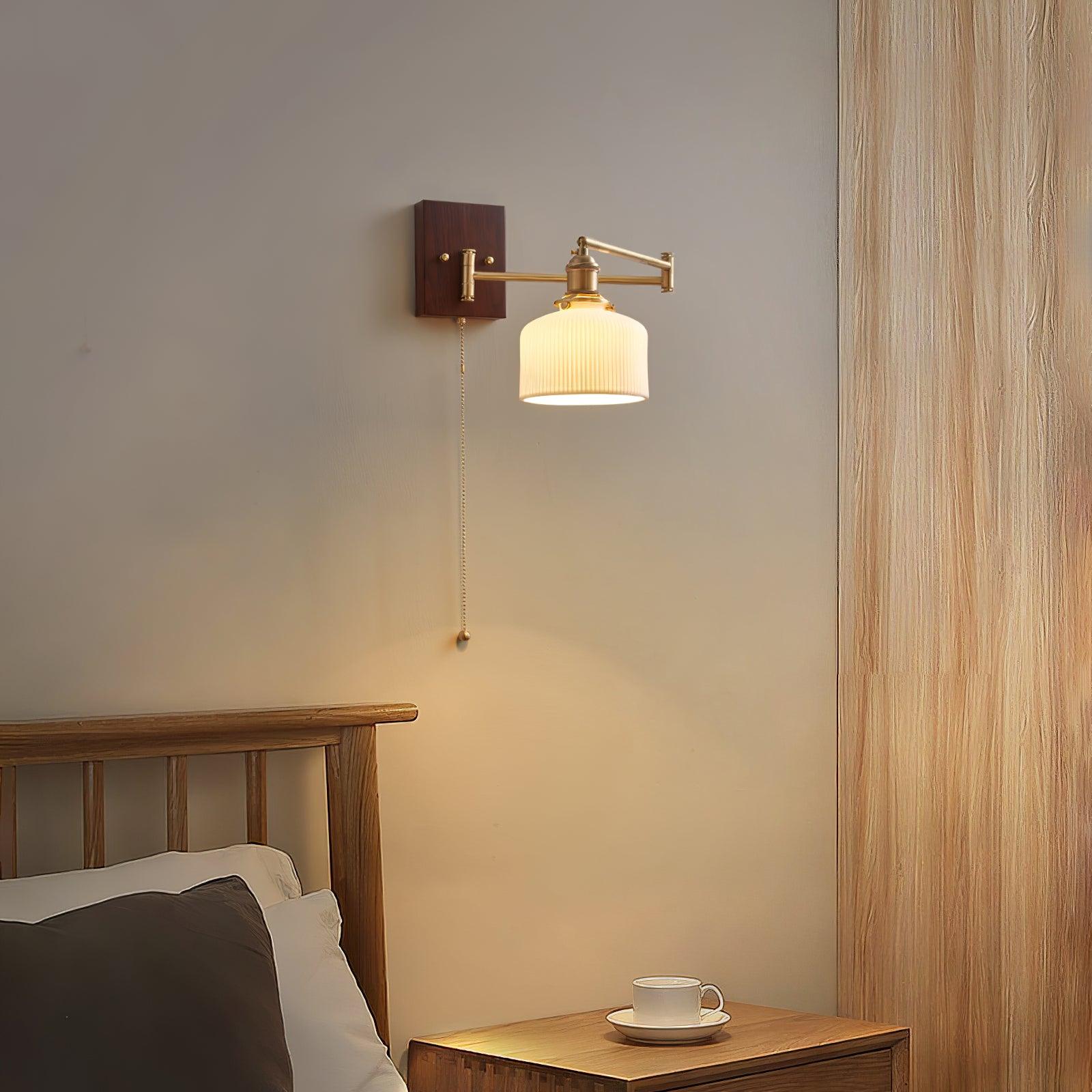 Artistic Walnut Brass Wall Sconce Adjustable Arm Vintage