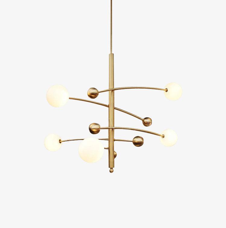 Lustra Chandelier Brass Vertical Beam Globe-Neutral Decor