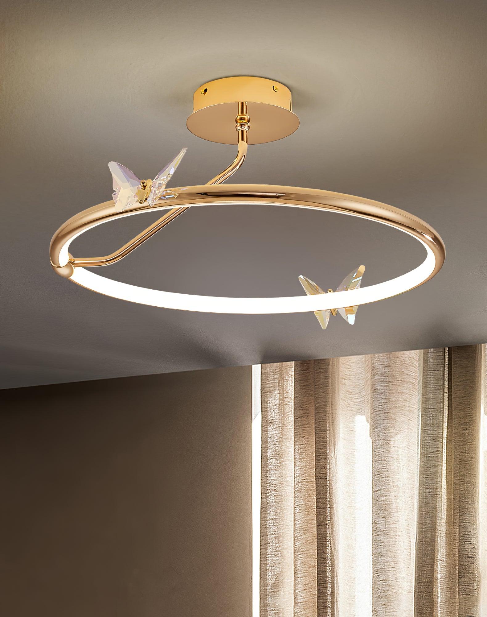 Solara Ceiling Lamp Magic Butterfly Crystal Accents LED Ring-Neutral Decor