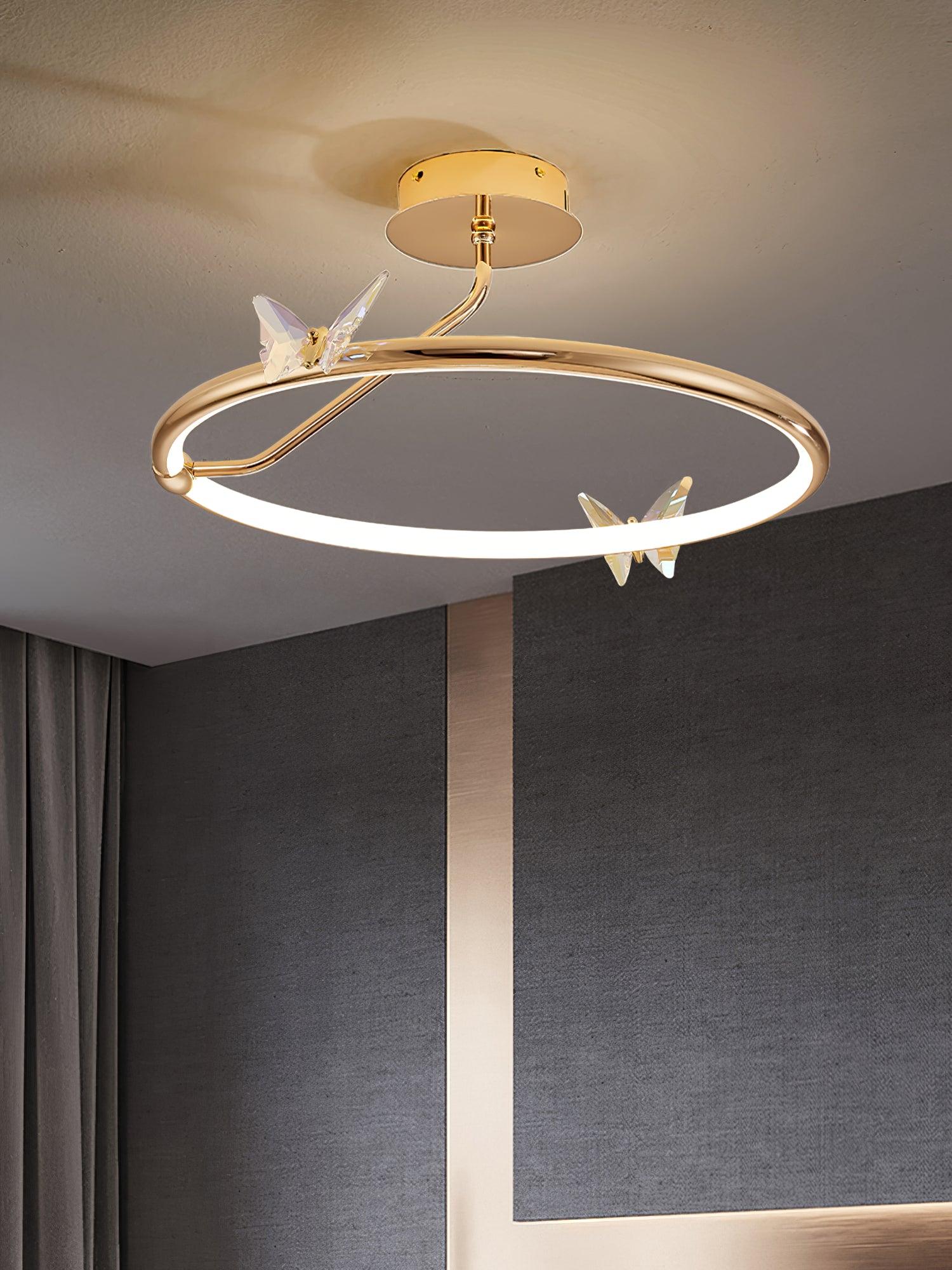Solara Ceiling Lamp Magic Butterfly Crystal Accents LED Ring-Neutral Decor